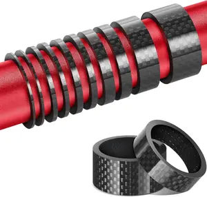 12 PCS Carbon Fiber Bike Headset Spacers, Bike Stem Spacers 1 1/8 Inch, 6 Sizes (1/2/3/5/10/15mm), High Strength, Ultra Lightweight, Impact Resistance