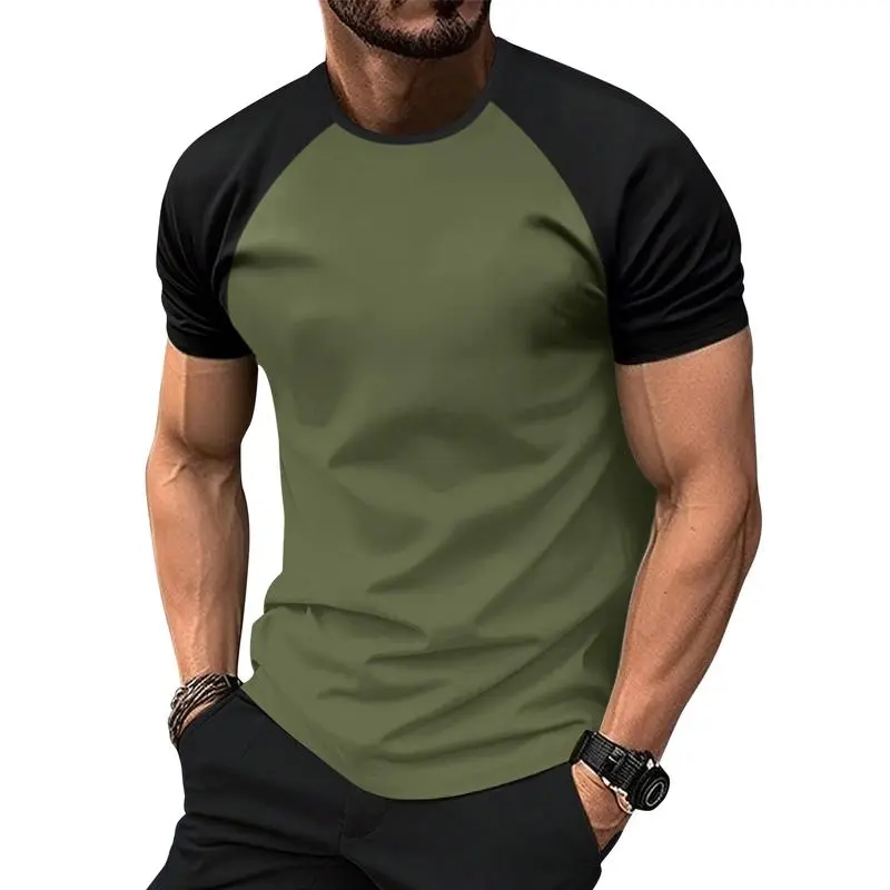Men's Streetwear Graphic T-Shirt with Eagle Print, Slim-Fit Raglan Short-Sleeve Tee for Summer Travel and Outdoor Sports, Shortsleeve
