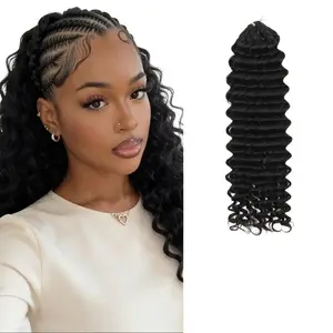 Deep Wave Feather Crochet Human Hair Extension Crochet Human Hair Boho Braids Lightweight Natural Black