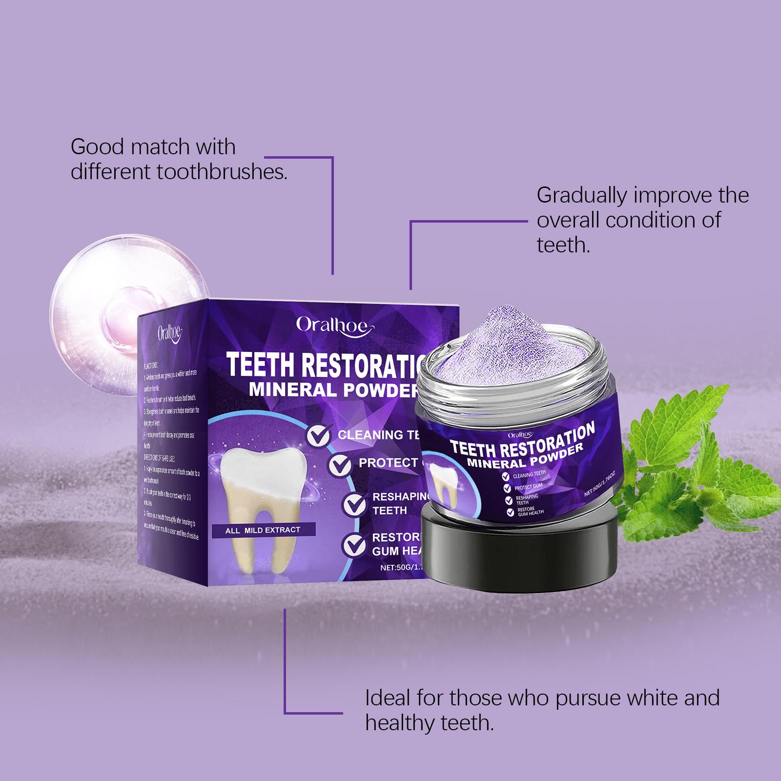 Oralhoe Purple Whitening Tooth Powder - Contains Hydroxyapatite, Removes Surface Stains, Whitens and Cleans, Strengthens Enamel, Long-Lasting Fresh Breath - Suitable for Daily Oral Care