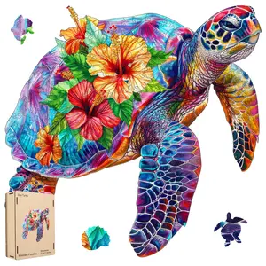 Sea Turtle Wooden Jigsaw Puzzle for Adults and Kids Unique Shape Wood Colorful Beautiful Box Fun Challenge Brain Health Family Game Creative Gift for Friends jigsaw  puzzle  table laser  cut  puzzle mys aurora