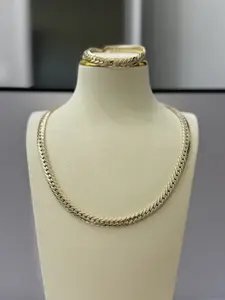 Gold Tone Curb Chain Necklace & Bracelet Set for Women Fashion Jewelry Gift