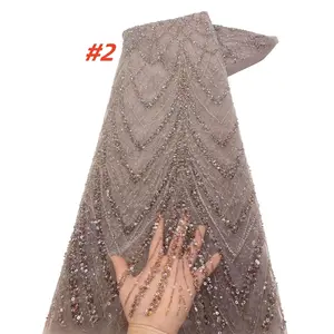 High-Quality African Lace Fabric, Sequins Beaded Embroidery, Nigerian Bride Groom Wedding Party Dress Material, French Sheer Lace Cloth