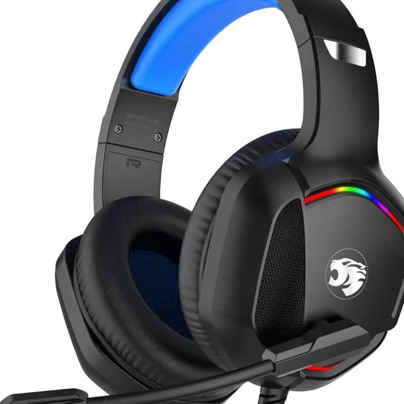 Gaming Headset with Microphone for Pc, Xbox One Series X/s, Ps4, Ps5, Switch, Stereo Wired Noise Cancelling Over-Ear Headphones with Mic, RGB, for Computer, Laptop, Mac, Nintendo (Blue)