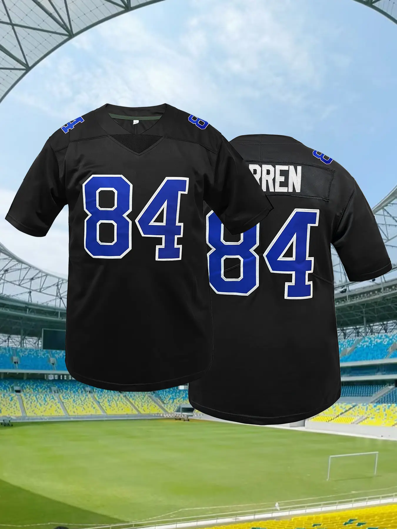 Men's Sports Jersey Black Indianapolis #84 - Classic Embroidered Patchwork Design, Loose V-Neck Short Sleeve Football Jersey,V Neck T-Shirt Rugby Sport Top,Athletic Tops,Gift for Training,Thanksgiving,Christmas,New Year