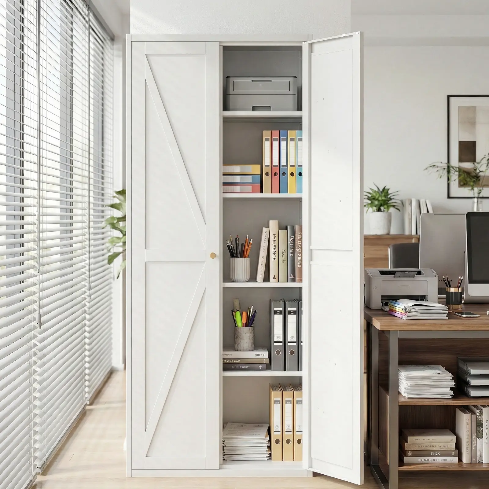 Heavy-duty Double-door Metal Storage Cabinet, Upright Steel Storage Unit with 4 Adjustable Shelves, Large-capacity Storage Cabinet Suitable for Home, Office, Kitchen, Pantry, Laundry Room, Garage