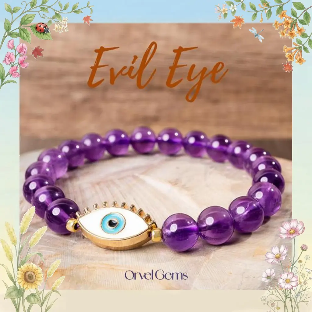 Evil Eye Healing Crystal Bracelet | 8mm Smoky Quartz, Tiger's Eye, Lapis Lazuli, Amethyst, Howlite, Red Agate, Orange Agate, Garnet, Chrysocolla Beads | Unique Handmade Jewelry for Positive