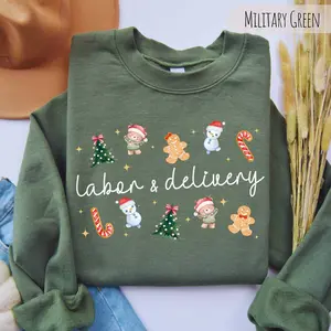 Christmas L&D Nurse  Short Sleeved T-SHIRT / Sweatshirt: Gingerbread Bear Crewneck Cotton Fabric
