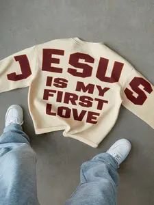 Unisex Round Neck Sweatshirt, Letter Stripe Print Design, Casual Fitted Long Sleeve, Breathable Comfort, Street Fashion Pullover