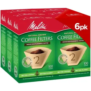 #2 Cone, Natural Brown, 100 Count (Pack Of 6), 600 Total - Fits all 2-6 Cup Cone Coffee Makers and 1-cup Pour-Over Brewers, Compostable, Tear-Resistant,