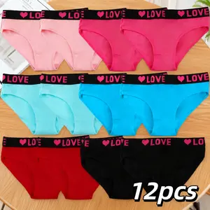 12-piece women's breathable, comfortable and elastic underwear, solid color underwear, silky texture fabric, comfortable and close-fitting, women's underwear