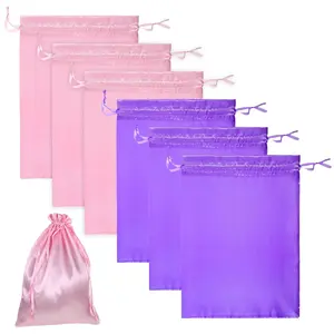 6 Pcs Lightweight Satin Drawstring Wig Storage Bags - Pink, Purple Soft Silk Organiser Bags for Wigs, Bundles, Hair Extensions (Home, Salon Use)