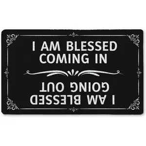 Funny Blessed Welcome Doormat  - I Am Blessed Coming In & Going Out Humorous Floor Mat, Non-Slip Black Coir-Style Rug for Indoor/Outdoor Porch Entry, Faith-Inspired Home Decor & Housewarming Gift