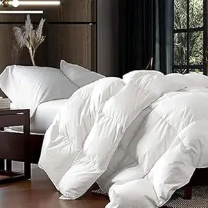 Luxurious King/California King Size Goose Down Feather Fiber Comforter Duvet 100% Cotton Cover 58 oz Fill Weight Baffle Box Design White Solid