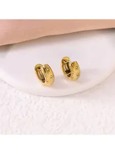 Minimalist Starburst CZ Huggie Earrings, Gold/Silver Tone Stainless Steel Chunky Hoop Clickers