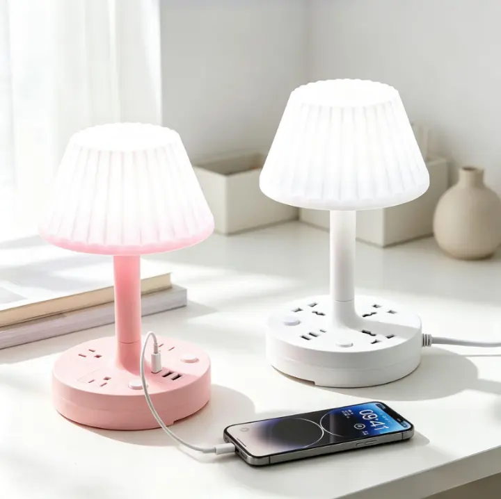 Soft LED Table Lamp with USB Charging Port, AC Power Outlet, 3 Color Modes, Stepless Dimmer & Eye-Caring Design, Bedroom Lights for Home Office Use, Lights For Bedroom, Lamps
