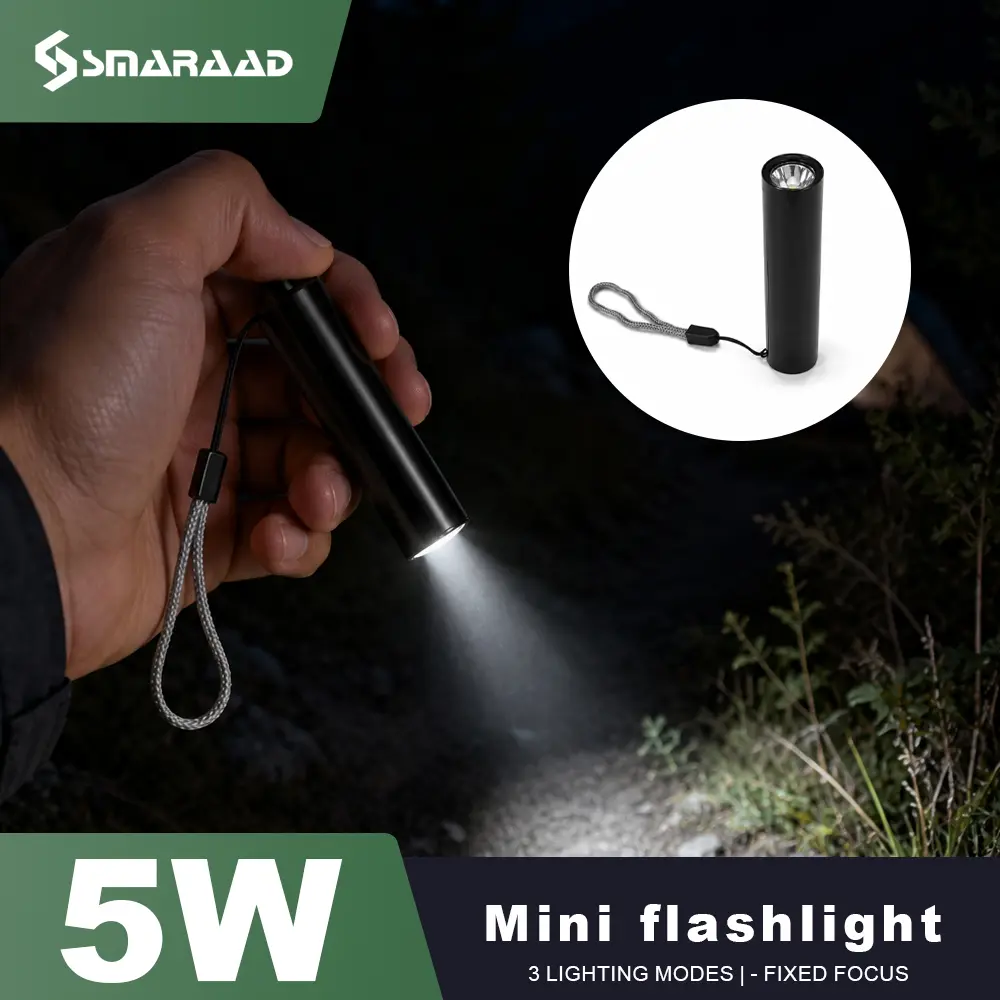 SMARAAD Portable Mini Flashlight LED Torch Fixed Focus USB Charging Pocket Flashlight Long Battery Life Camping Night Walking Emergency Light