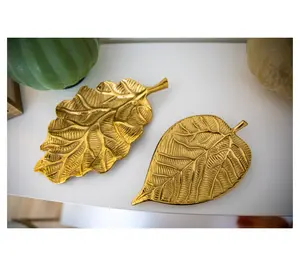 Set of 2 Gold Metal Leaf Trays by Lauren McBride