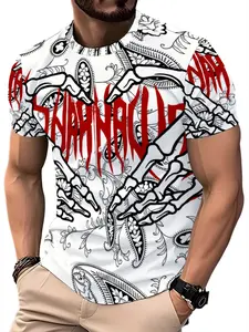 Trendy Printed Short Sleeve T-Shirt, Men's Fashion Casual Top, White Graffiti Pattern Design, Simple All-Match Style, New Summer Men's Clothing
