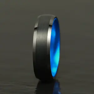 Pristine Passion Blue Interior Tungsten Men's Wedding Band 6MM