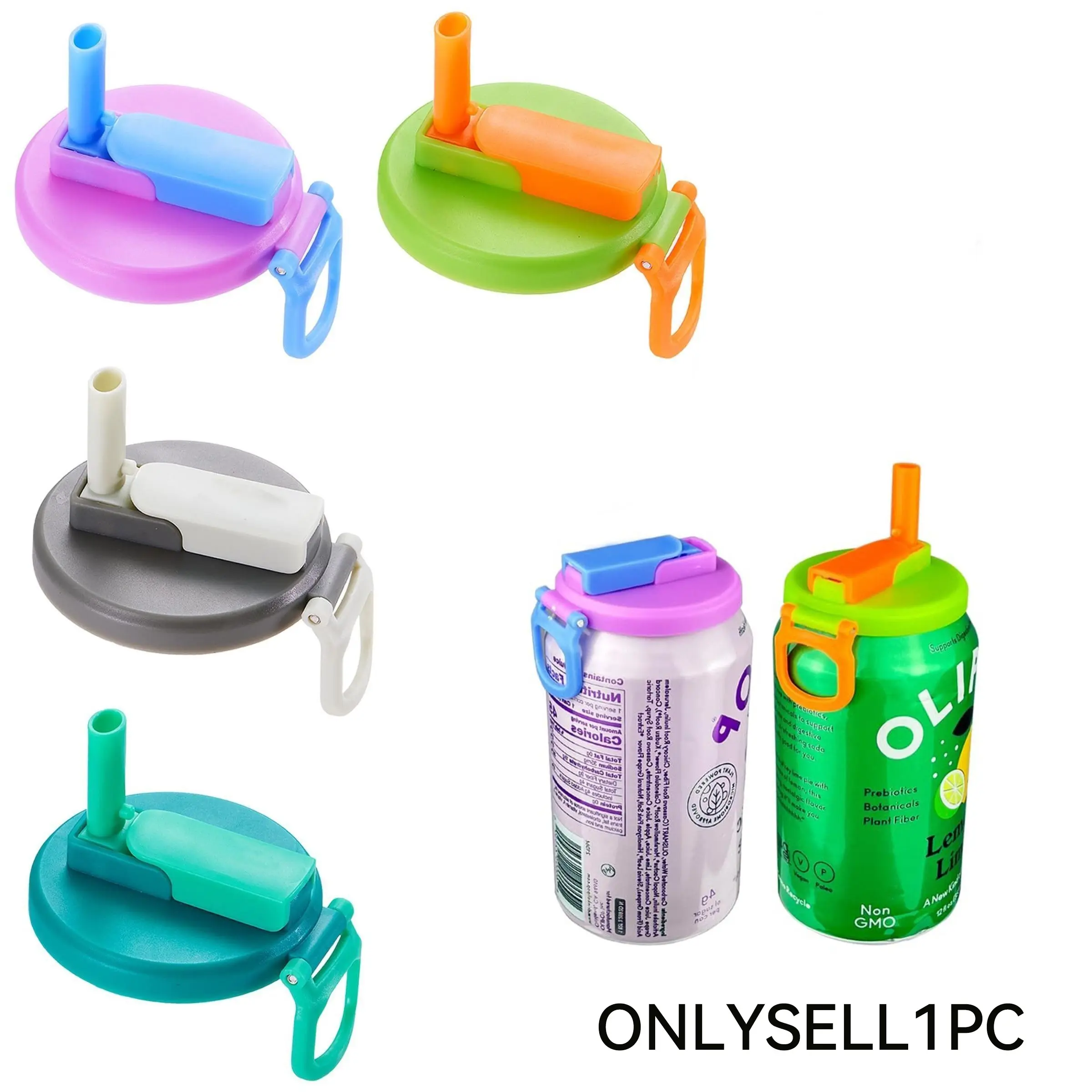 Reusable Soda Can Lids with Silicone Straws, Leakproof Design, Easy Fit for Standard Cans, Perfect for Beer, Juice, Sodas, Home Use, Travel, Outdoor Parties