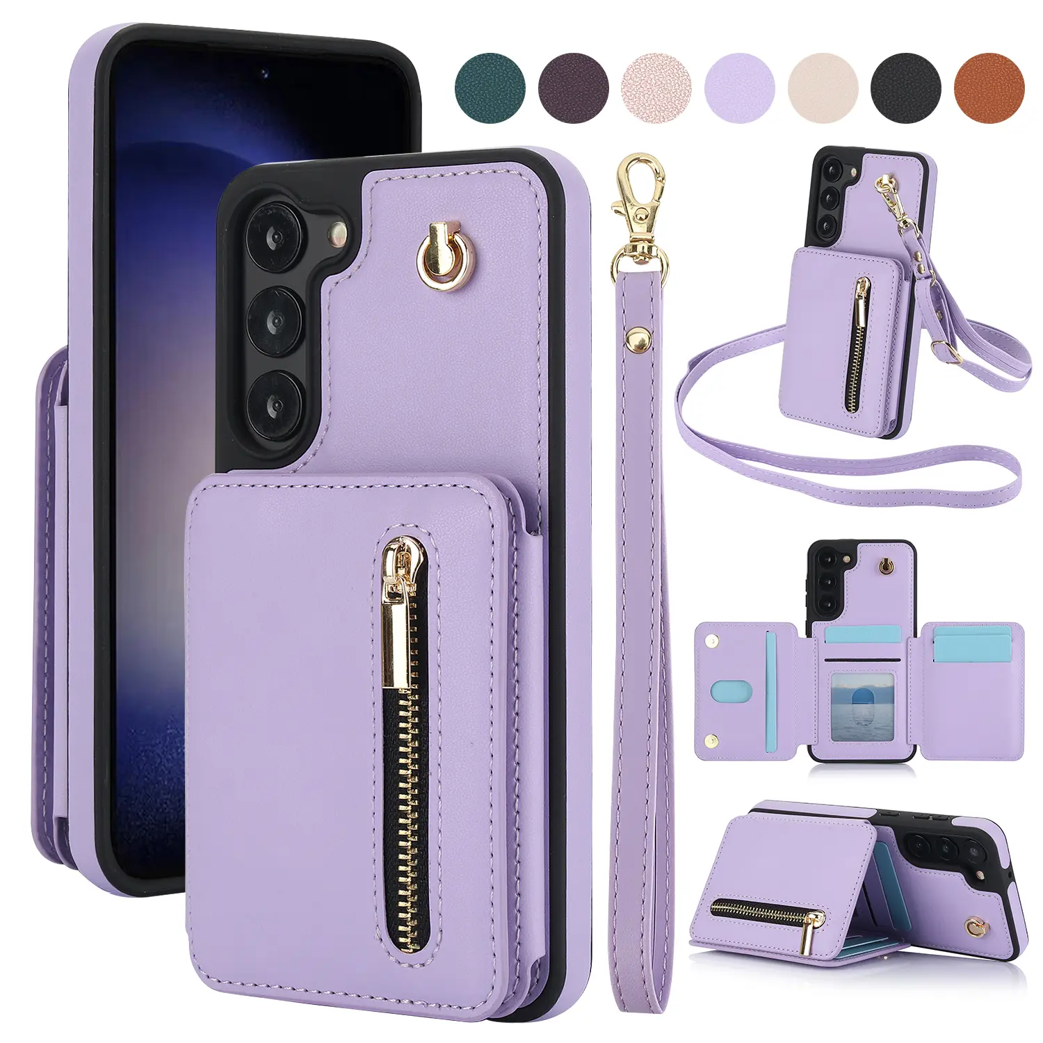 Card Wallet Case for Samsung Galaxy S26 Ultra Plus S25 S24 S23 S22 Ultra Plus, PU Leather RFID Blocking Card Wallet Flip Stand Cover Crossbody Lanyard Strap Wristband summerwins