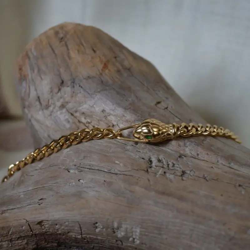 Sacred Ouroboros Bracelet 18k Gold Plated Stainless Steel with Rhinestone Eye Fashion Jewelry