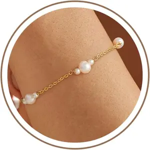 Gold Pearl Bracelets for Women Jewelry Gifts - 14K Gold Plated Freshwater Cultured Pearls Bracelet Dainty Pearl Bracelets Women's Bracelet Trendy Bridesmaid Jewelry Gifts : Clothing, Shoes & Jewelry