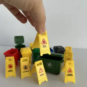 Miniature Trash Bin & Sign Set 1:12 Scale - Interactive Dollhouse Decor with Fidget Bins, Emotional Support & Urban Scene Displays decoration cute cute desktop ornament