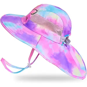 KHB19 Kids Baby Sun Hat UV Protection Unicorn Summer Beach Play Hats Wide Brim Neck Flap for Girls Boys