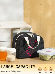 Heart Pattern Lunch Bag, Reusable Lunch Handbag, Portable Insulated Lunch Box Bag, Lunch Cooler Bag for Travel Picnics, Office Work, School, and Commuting