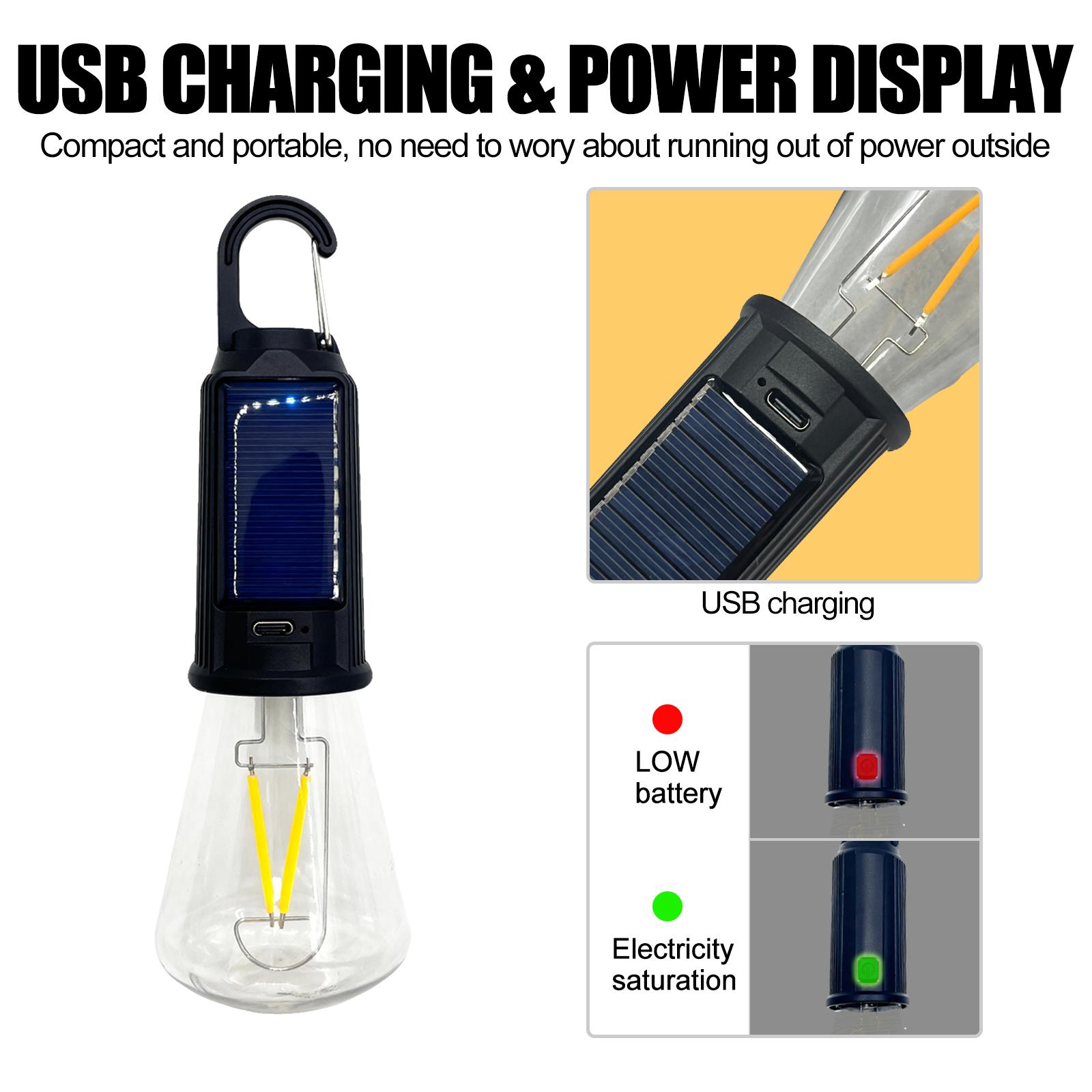 Never Be Left in the Dark | Solar + Type-C Powered | Waterproof LED Camping Lantern with Hook | 3 Brightness Modes for Hiking, Storms, Outages, Backpacking & Indoor/Outdoor Use