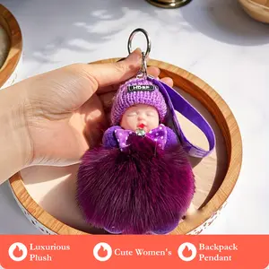 Luxurious Soft Plush Doll Keychain with Green Bow & Hat, Fuzzy Keychain, Cute Female Accessory for Women’s Car Keys & Backpack Pendants