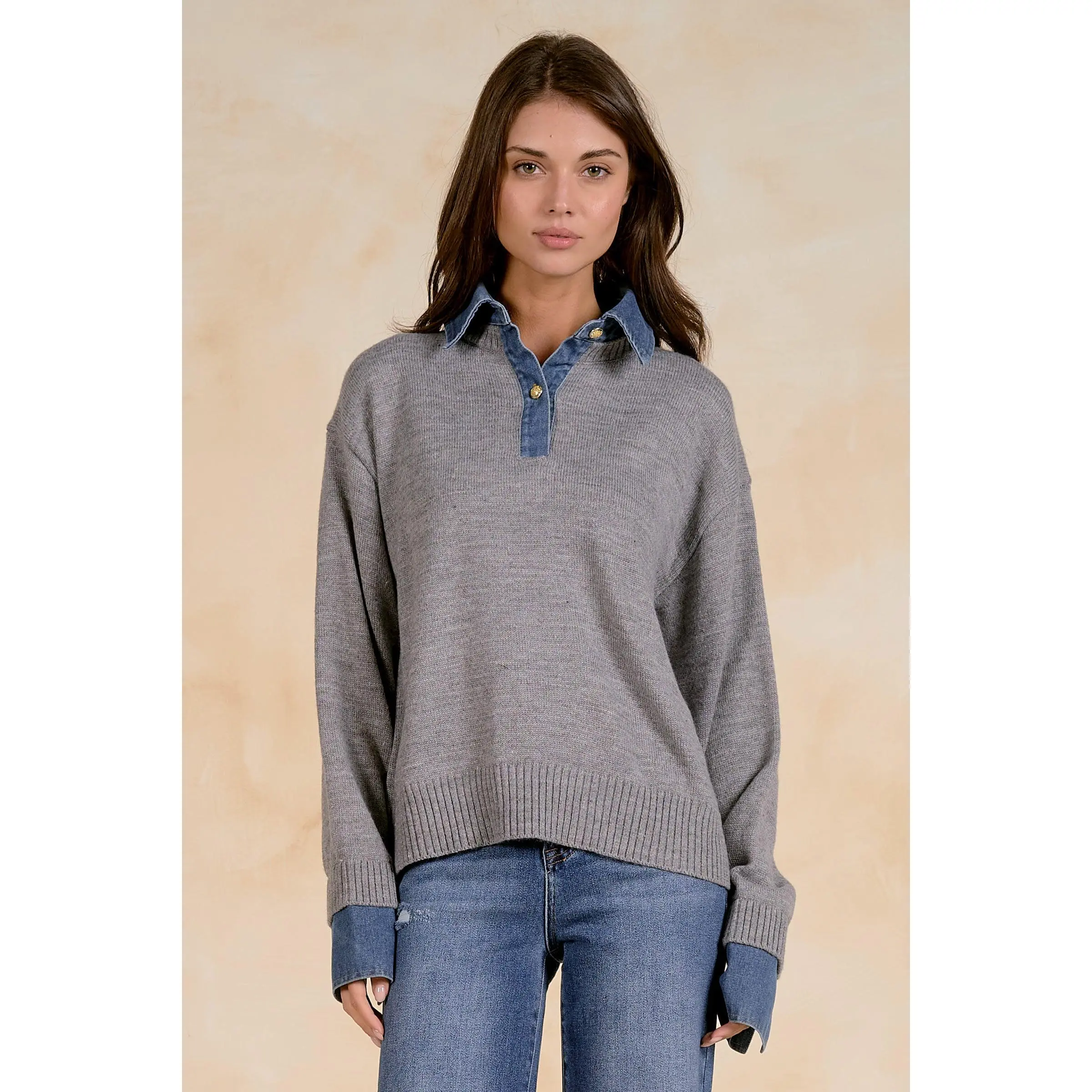 Elan Collared Denim Sweater