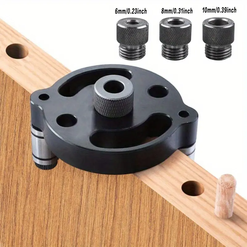 Aluminum Alloy Self-Centering Doweling Jig - Handheld Straight Hole Drilling Guide with 3 Sizes of Drill Bushings for Wood Panels, Woodworking Joint Locating