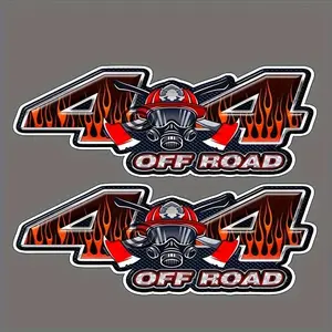 4x4 Off Road Truck Sticker, Firefighter Helmet & Air Hood Graphic Waterproof Vinyl Decal for Car Bumper, Rear Window, Door, Perfect for Outdoor Vehicles, Sticker for Cars