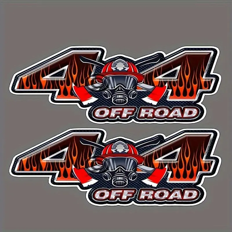 4x4 Off Road Truck Sticker, Firefighter Helmet & Air Hood Graphic Waterproof Vinyl Decal, Car Decals for Car Bumper, Rear Window, Door, Perfect for Outdoor Vehicles, Sticker for Cars, Car Stickers
