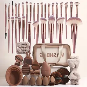 56-Piece Professional Makeup Brush Set, Includes Beauty Sponge, Brush Cleaner, Hair Tie, Storage Bag, Ideal for Beginners and Professionals