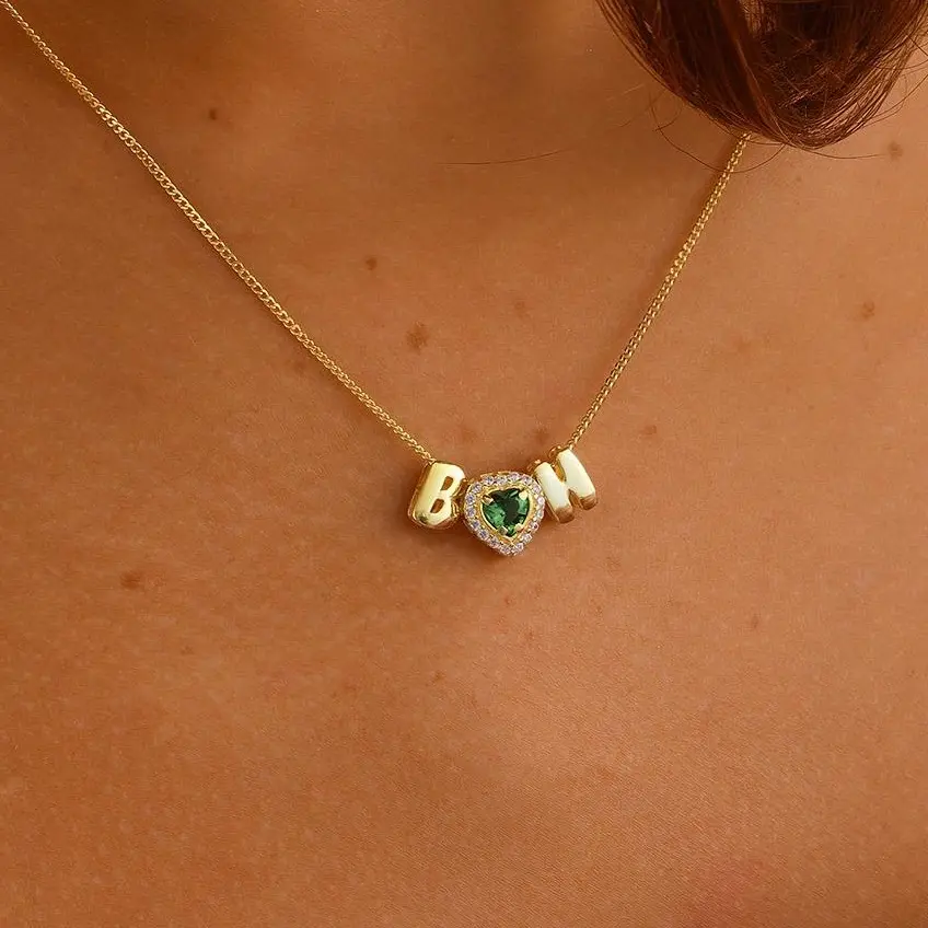 Couple Initial Necklace, Birthstone Customized Necklace, Double Initial Necklace, Initial Personalized Necklace, Initial Bubble Necklace, Name Initial Pendant, Initial Bridesmaid Necklace, Dainty Initial Necklace, Birthstone Valentines Necklace