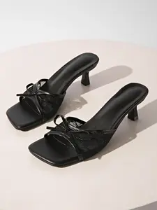 Women's Comfortable Thin Heel Sandals, Soft Skin-Friendly Sole, Lightweight Breathable Casual Shoes, Lace Transparent Upper, Bow Decor, Multiple Colors