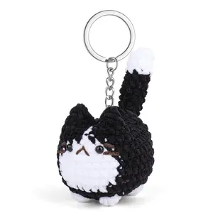 Cute Cat Keychain, Handmade Knitted Silver Color Key Ring, Adorable and Cat Pendant, DIY Crafted Animal Accessory