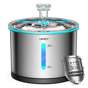 NPET 54oz Stainless Steel LED Lights Cat Water Fountain with Filters For Indoor