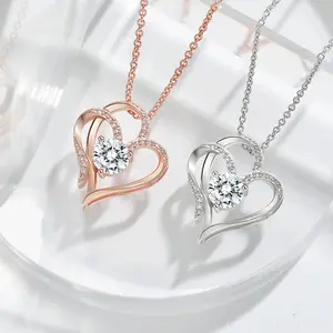 Interlocking Heart Necklace in White Gold Eternal Love Pendant with Cubic Zirconia Meaningful Gift for Her Copper Material Sparkling Design san lazaro pendant utah  permanent  jewelry anime cosplay Sterling Silver Birthstone cubic zirconia necklace
