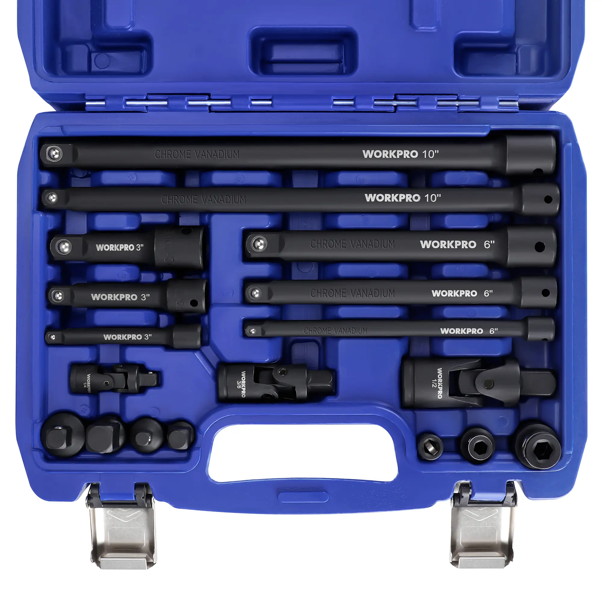 #fathersdaygift WORKPRO 18-Piece Impact Socket Extension Set, Includes Socket Adapters, Ratchet Extension Set, Socket Extension Bar, Swivel Universal Joints and Impact Coupler, 1/4", 3/8" & 1/2" Drive