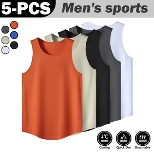 5pcs-2026 Summer New Ice Silk Short Sleeve T-Shirt for Men, Quick-Dry T-Shirt, Round Neck Sports Casual Ice Silk Vest
