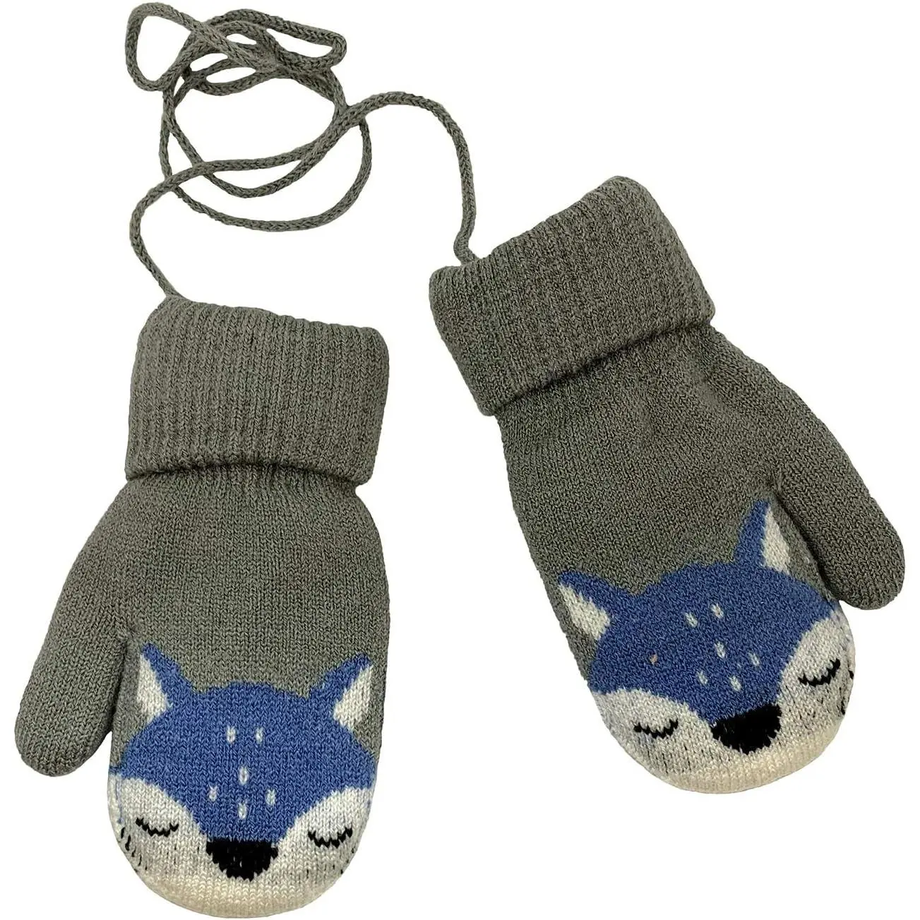 P-AS07 Toddler Kids' Comfortable Acrylic Warm Thick Knitted Finger Mittens with String, Ideal for School, Kindergarten, Indoor Use, for 1-3 Years Olds, One Size