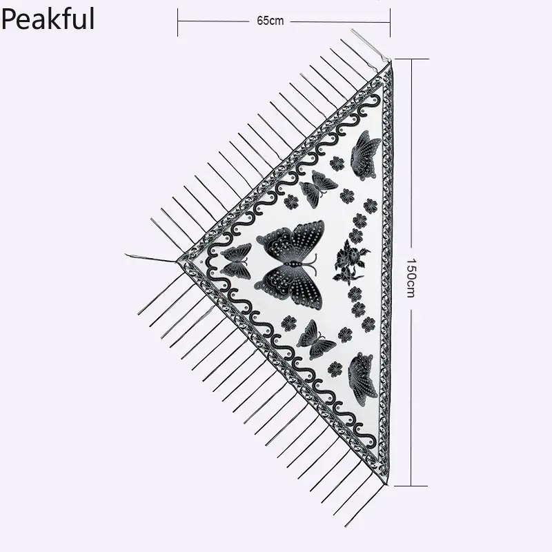Summer Sun Scarf With Lace Butterfly Print Japanese Korean Triangle Headscarf Fashion Hollow-Out Fringe Women All Wear Shawl