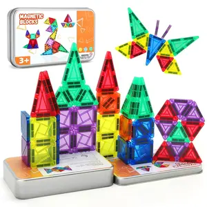 Mini Magnetic Tiles Travel Magnetic Tiles with Iron Box,26PCS Magnet Building Block Set Travel Toys for Kids Ages 3+,Educational Portable Magnet Toys Gifts for Toddlers Boys & Girls Christmas Birthday