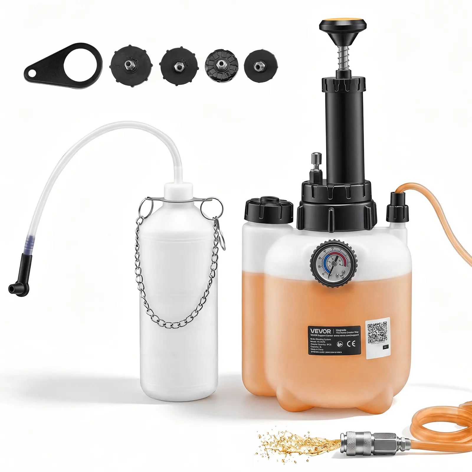 【summerfinds】VEVOR Brake Bleeder Kit, 3L Manual Brake Fluid Bleeding Kit with 1L Waste Bottle & 4 Master Cylinder Adapters, One-Person Professional Brake Fluid Pressure Bleeder for Most Vehicles