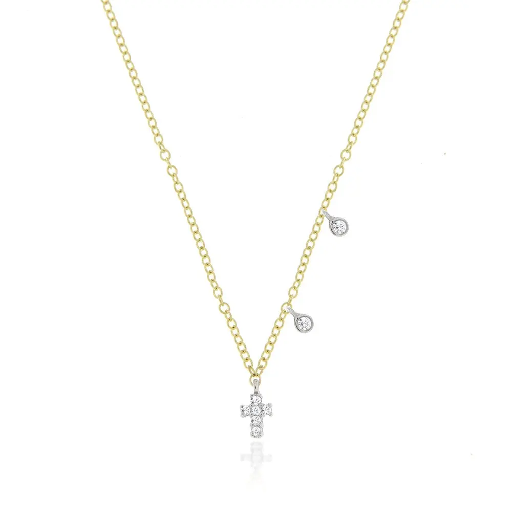 MEIRA T: Dainty Cross and Bezel Diamond Necklace